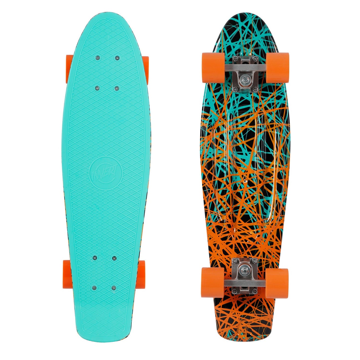 Invert 27in Retro Skateboard-Teal/Orange Fixed Dip